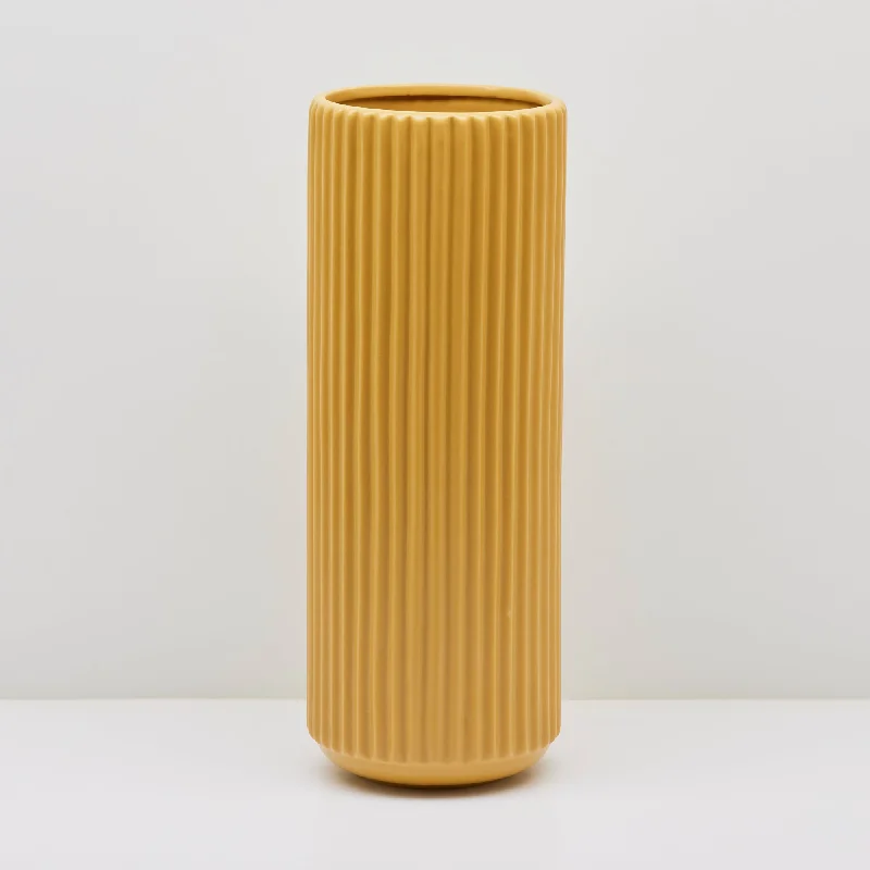 Vintage brass decorative vase for classic-Ribbed Vase - Ochre - Tall