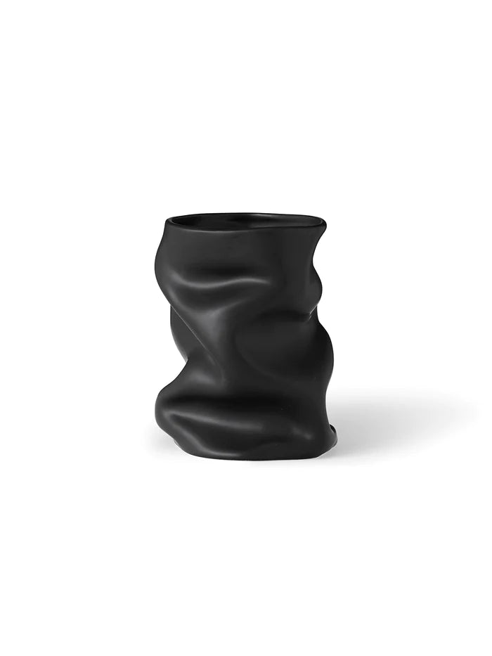 Tall minimalist black vase for sleekness-SHORT COLLAPSE VASE IN BLACK