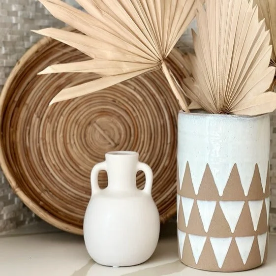 Rustic wooden abstract vase for style-Small Round Triangle Ceramic Vase