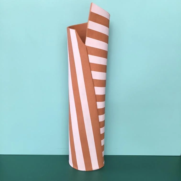 Rustic wooden abstract flower vase for style-Terracotta and Pink Striped Vessel - Ceramics