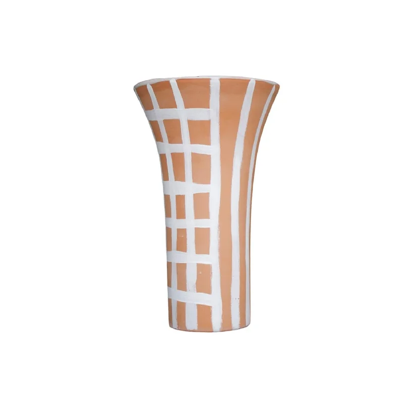 Small white vase for subtle charm-Terracotta Check And Lines Vase