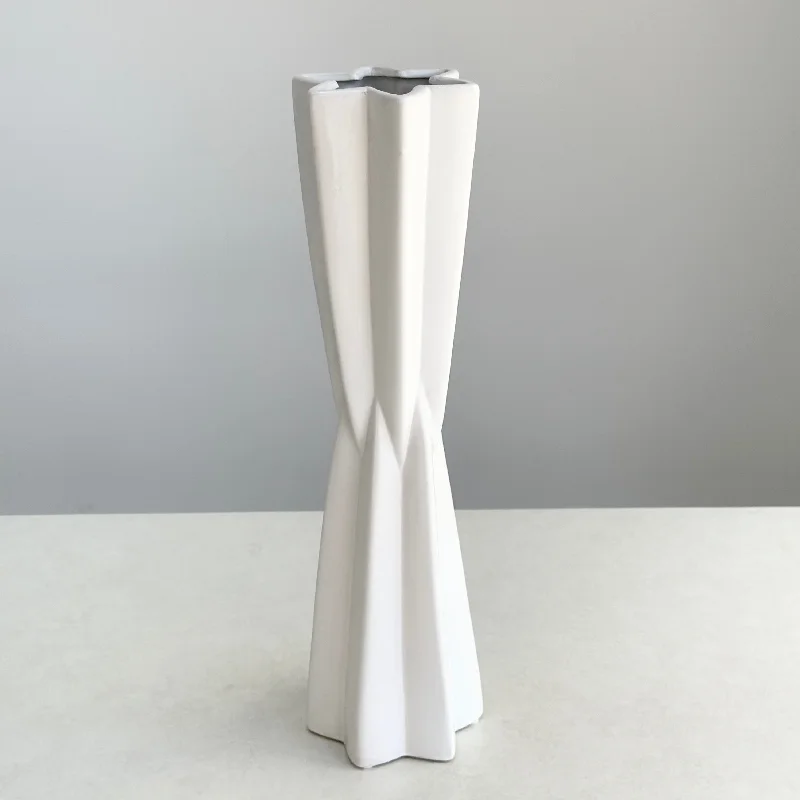 Minimalist glass vase for flowers-Large Upside Down Star White Vase