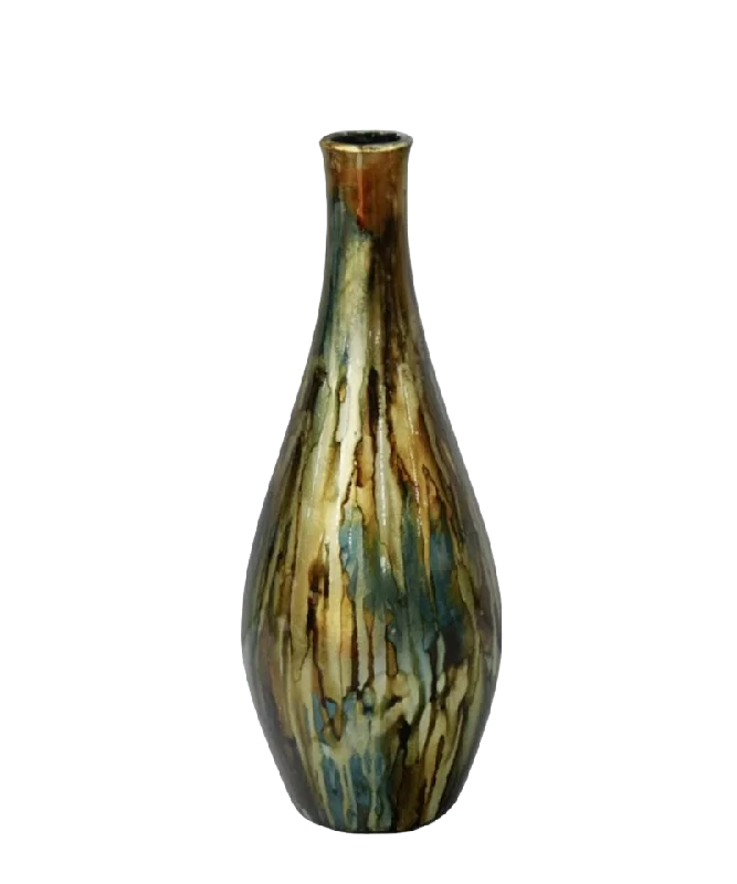 Hand-painted glass vase for detail-VASE 13XH35CM PETROL GOLD