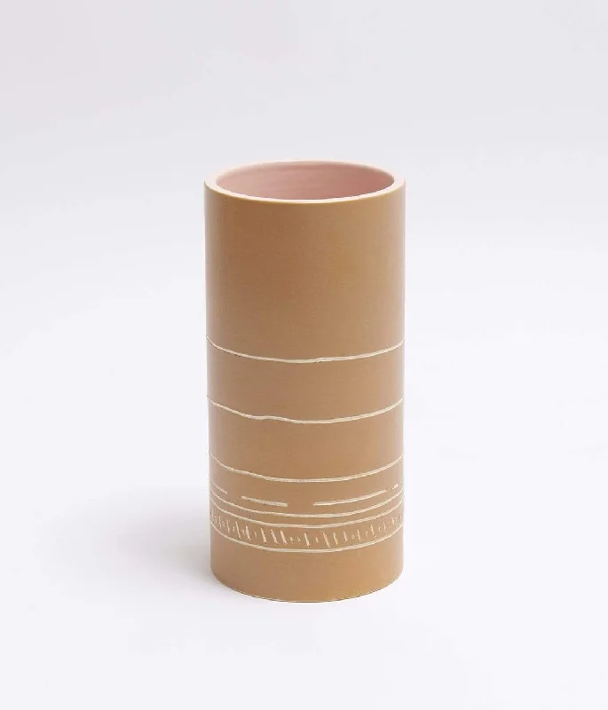 Tall minimalist ceramic vase for sleek-Vase Cadence, ocre