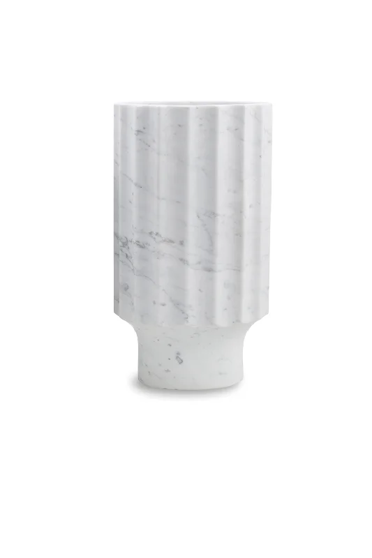 Tall ceramic vase for vertical interest-White Marble Fluted Vase (L) | Liang & Eimil Marmo I