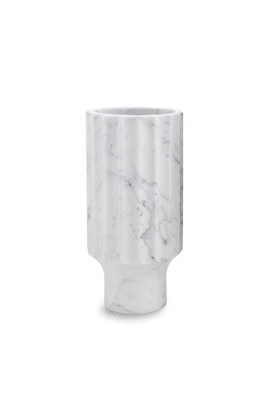 Small pottery vase for cozy space-White Marble Fluted Vase (S) | Liang & Eimil Marmo II