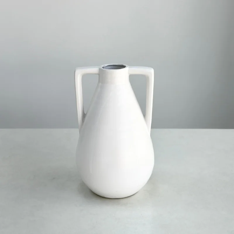 Handmade ceramic vase for artisan feel-White Handle Vase