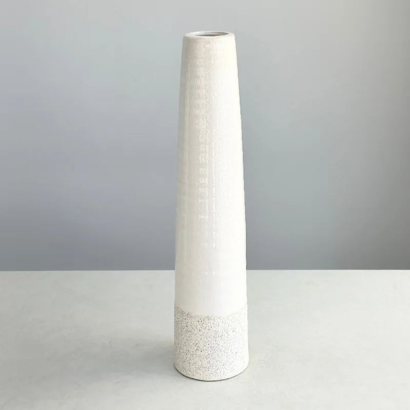 Minimalist black vase for mantle-Tall White Textured Vase