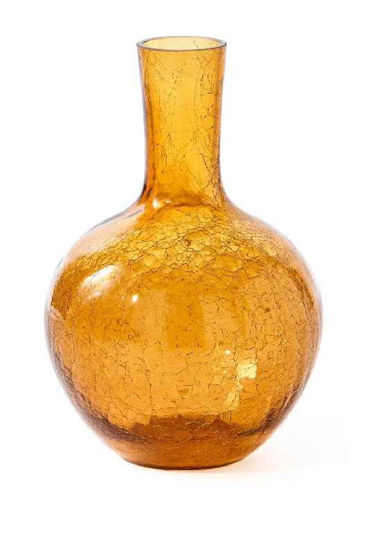 Rustic pottery abstract vase for texture-Yellow Crackled Glass Vase | Pols Potten Ball Body