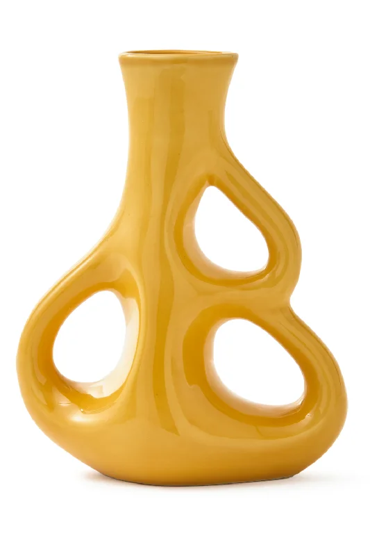 Vintage glass abstract vase for classic-Yellow Stoneware Vase M | Pols Potten Three Ears