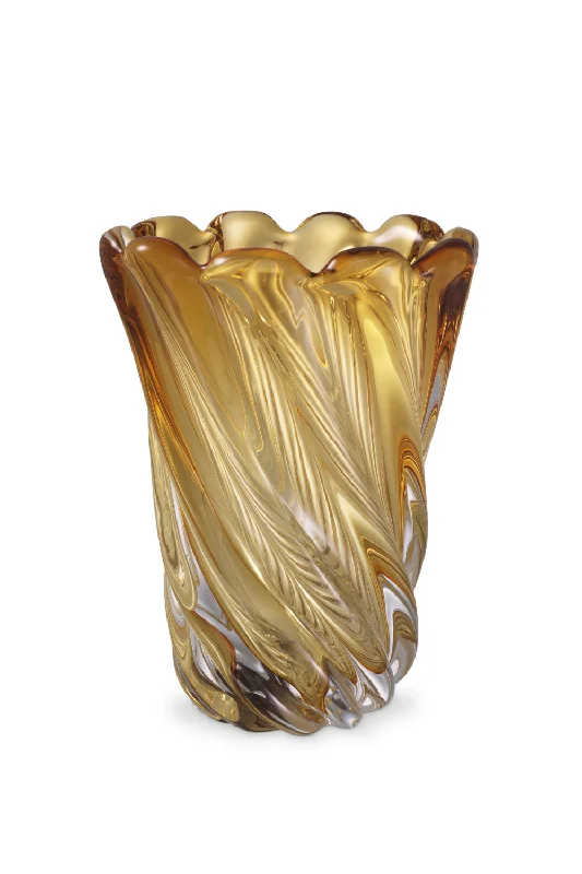 Contemporary marble vase for sleekness-Yellow Swirling Glass Vase | Eichholtz Contessa - S