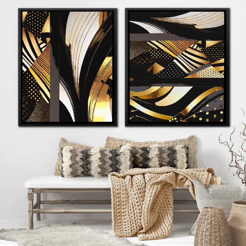 Nature inspired canvas wall art for calm-Gold and Black Abstracts (2) Set