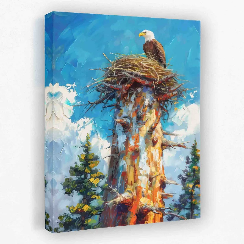 Modern animal canvas wall art for fun decor-Bald Eagle Nest