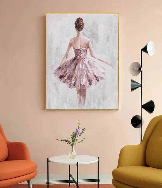 Boho style geometric wall art for eclectic-Ballerina Fine Art Dancer Oil Painting on Canvas Op058