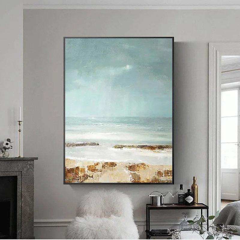 Contemporary blue floral wall art for serenity-Beach Painting Coastal Painting Large Paintings for Bedroom Op049