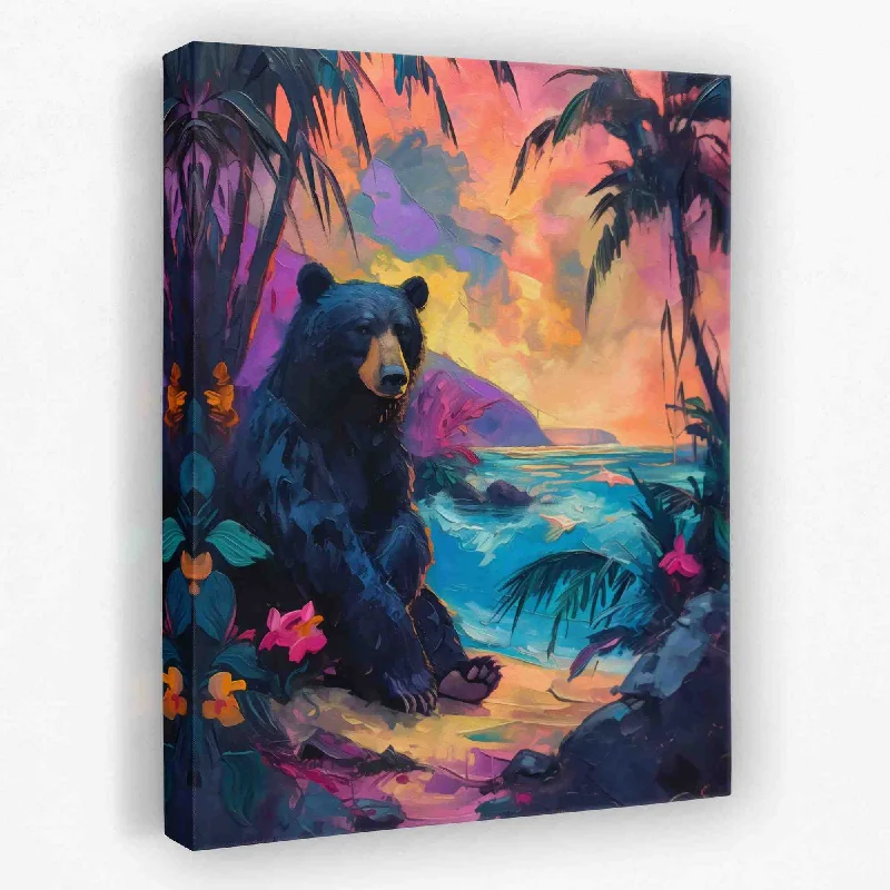 Hand-painted abstract canvas wall art for art-Bear in Paradise