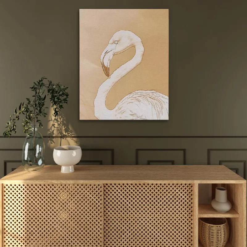 Boho style floral canvas wall art for softness-Beige Flamingo