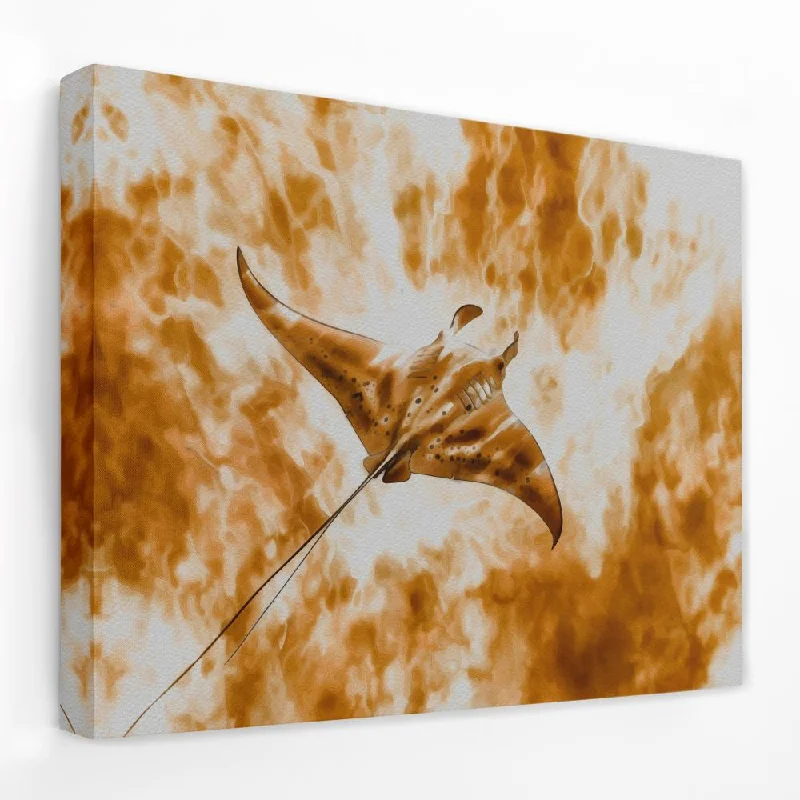 Modern blue wall art for cool tones-Beige Manta-Ray