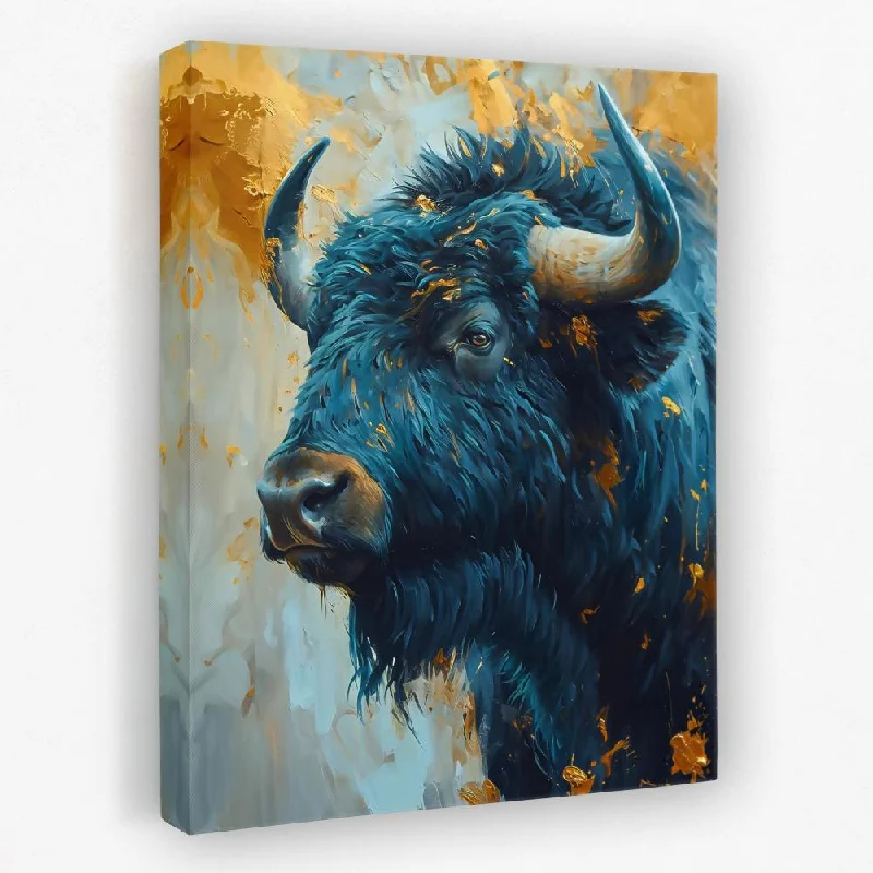 Minimalist black animal canvas wall art for simplicity-Bison's Gold Charm