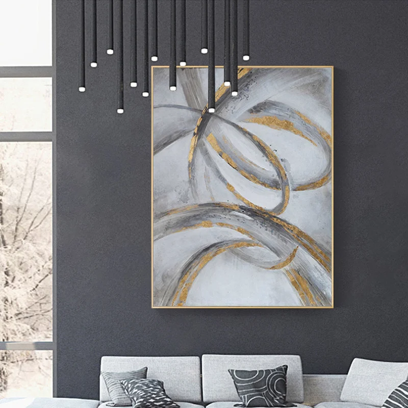 Boho style floral wall art for softness-Black and Gold Wall Decor Grey Wall Painting Geometric Abstract Art Op068