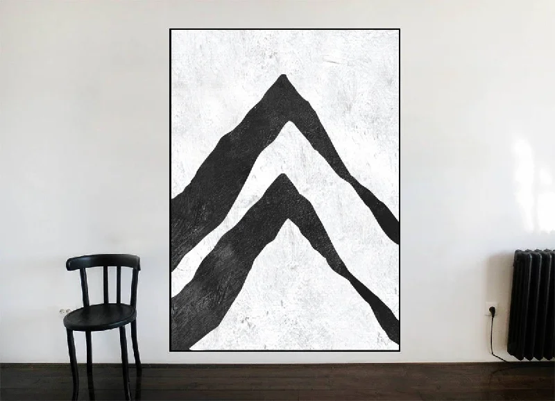 Large modern animal wall art for drama-Black and White Abstract Art Minimalist Painting on Canvas Living Room Fp021