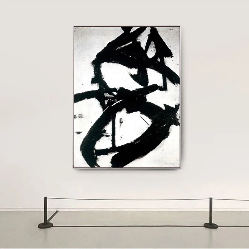 Large floral abstract wall art for drama-Black and White Abstract Canvas Art Minimalist Painting Op019