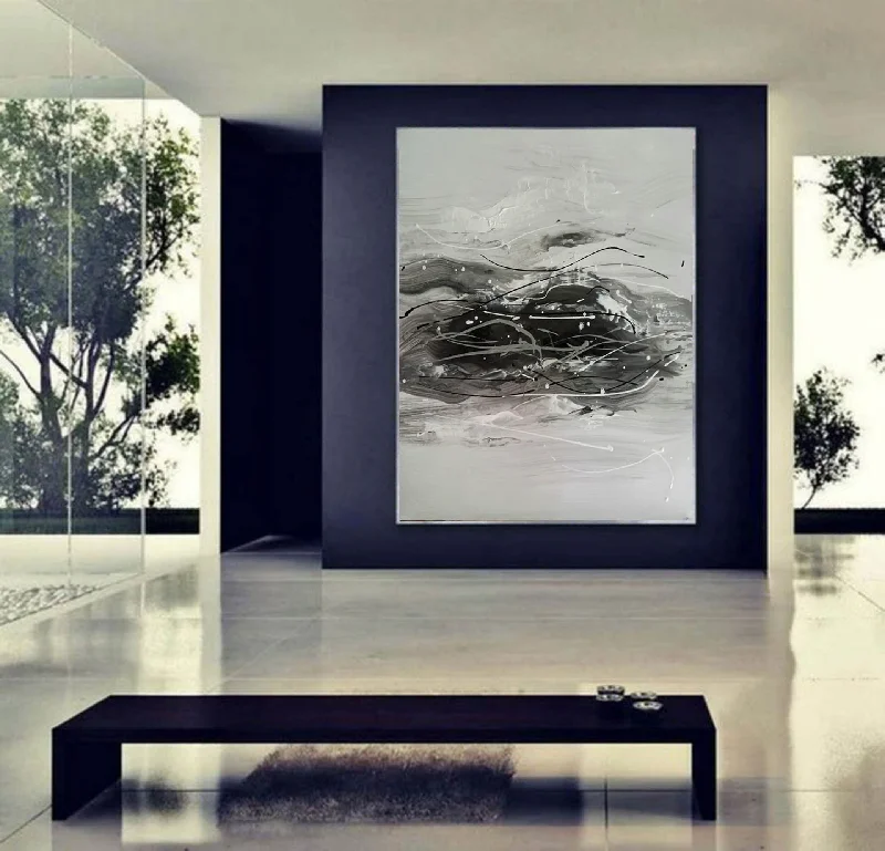 Small geometric canvas wall art for subtlety-Black And White Abstract Painting Minimalist Painting Cp029