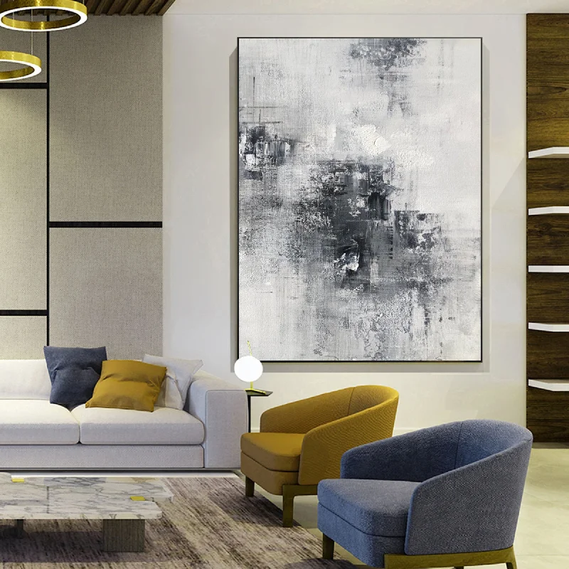 Rustic farmhouse floral wall art for style-Black And White Abstract Painting on Canvas Minimalist Painting Op027