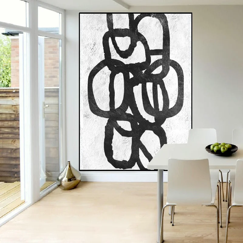 Rustic wooden animal wall art for texture-Black and White Abstract Painting Original Painting on Cnvas Fp024