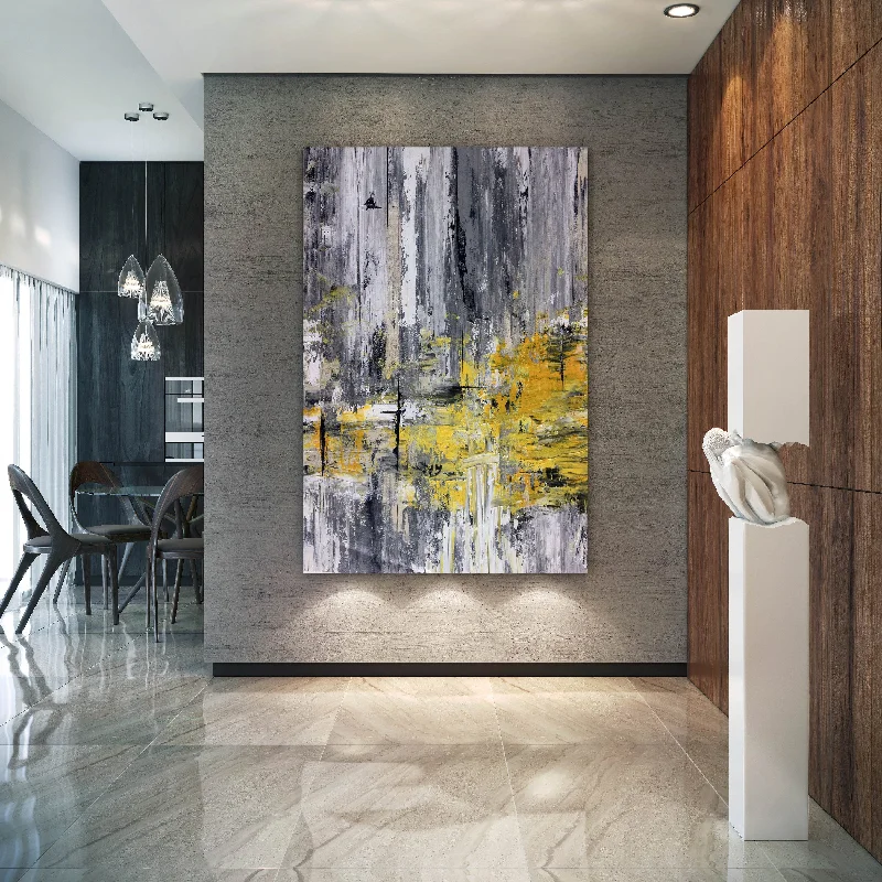 Luxury framed wall art for elegance-Black And White Abstract Painting Yellow Knife Painting Fp086