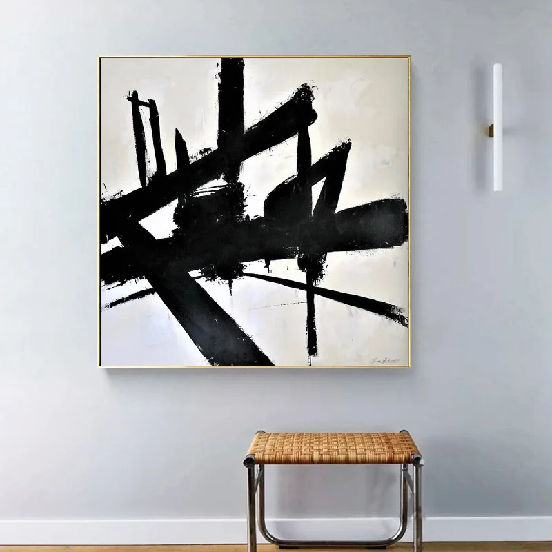 Contemporary blue wall art for tranquility-Black And White Canvas Art Abstact Painting for Bedroom Op022