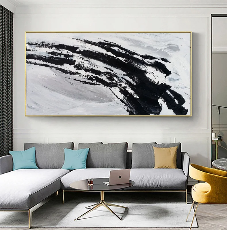 Modern black wall art for striking look-Black And White Canvas Art Abstract Minimalist Painting Op023