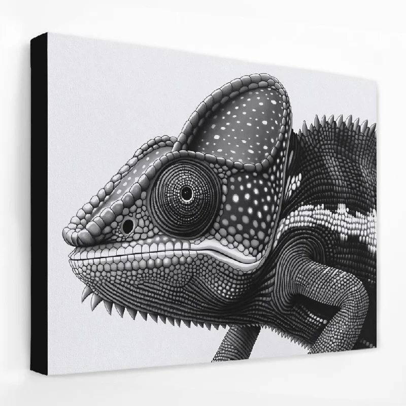 Boho abstract wall art for eclectic style-Black and White Chameleon