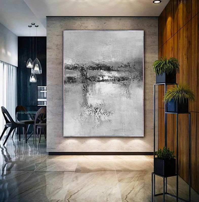 Vintage landscape floral wall art for story-Black And White Grat Abstract Painting Original Living Room Painting Yp022