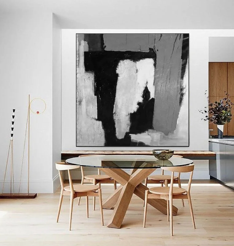 Custom abstract wall art for personal touch-Black and White Modern Abstract Painting Grey Canvas Art Cp036