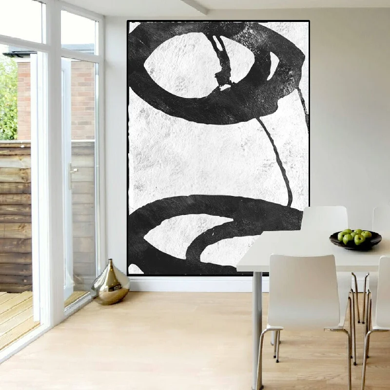 Custom abstract geometric wall art for personal-Black and White Original Abstract Art Large Canvas Painting Fp012