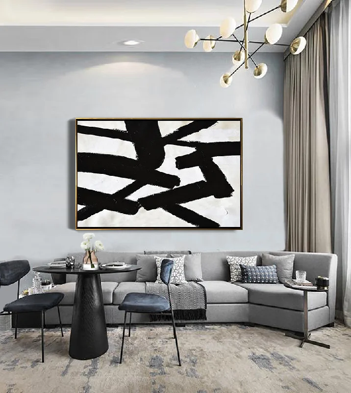 Large modern floral wall art for impact-Black and White Wall Art Abstract Art Minimal Painting on Canvas Yp081