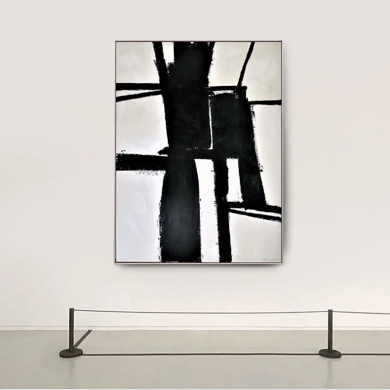 Rustic farmhouse geometric wall art for rustic-Black and White Wall Art Oversized Abstract Painting on Canvas Op043