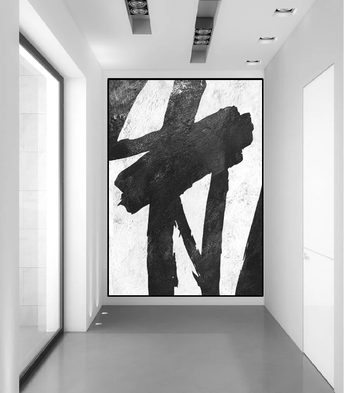 Contemporary blue floral wall art for serenity-Black and White Wall Art Painting Abstract Contemporary Painting Fp023