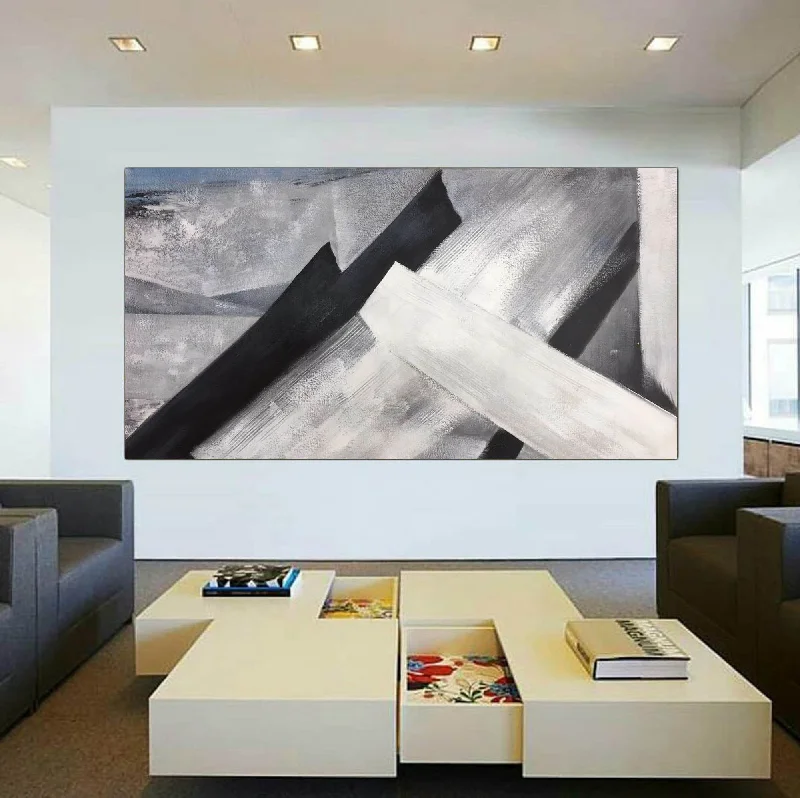 Custom watercolor abstract wall art for creativity-Black and White Wall Art Painting Oversized Canvas Wall Art Np110