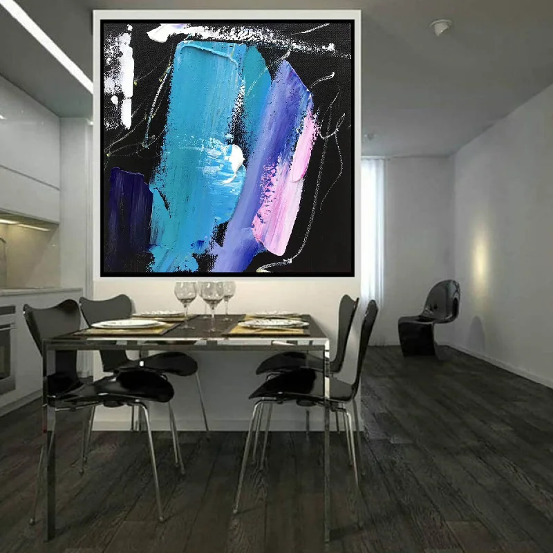 Large colorful wall art for dining room-Black Blue Pink Abstract Acrylic Painting Large Canvas Art Cp002