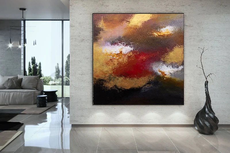 Boho style floral wall art for softness-Black Brown Red Abstract Painting Modern Abstract Painting Xl Abstract Painting Fp038