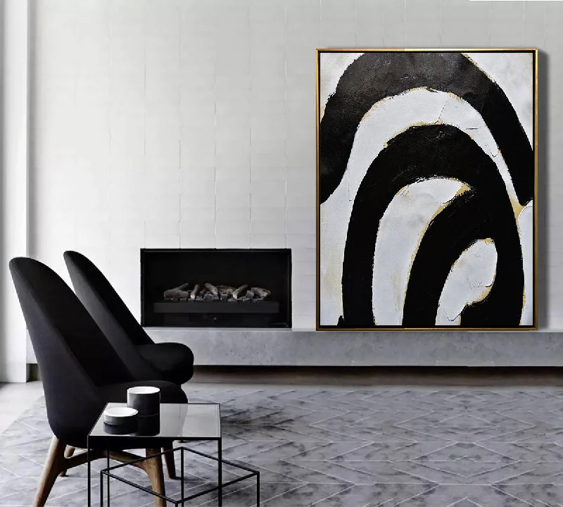 Small geometric floral wall art for detail-Black White Abstract Painting Minimalist Canvas Art Geometrical Art Yp072