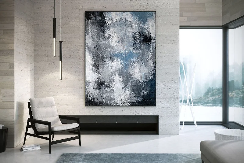 Rustic farmhouse animal wall art for rustic-Black White Blue Abstract Painting Modern Paintings Fp028