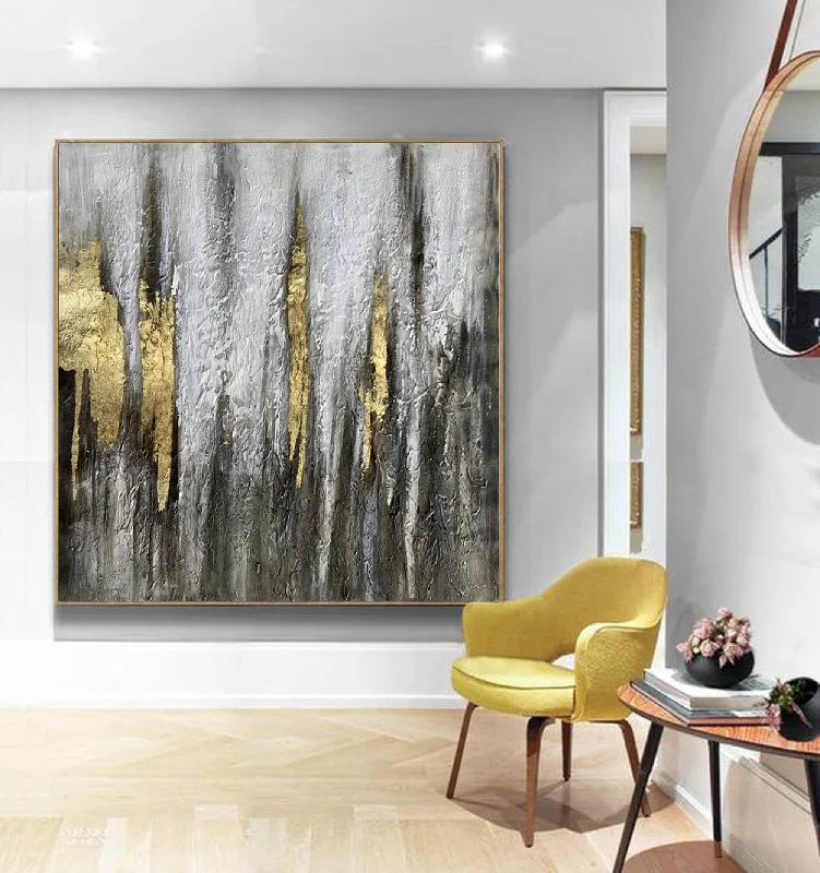 Contemporary colorful wall art for energy-Black White Gold Abstract Painting Large Acrylic Painting Np119