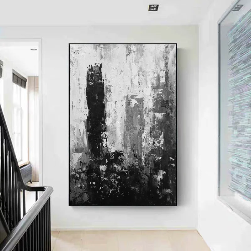 Modern colorful geometric wall art for energy-Black White Gray Abstract Painting Original Large Acrylic Painting Yp016