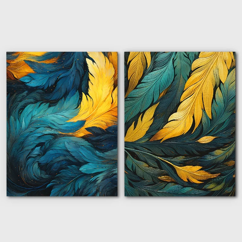 Custom abstract wall art for personal touch-Blue and Green Feathers (2) Set