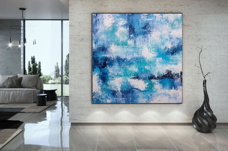 Small luxury floral wall art for subtlety-Blue And White Palette Knife Artwork Original Abstract Painting Fp027