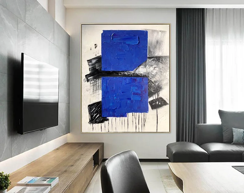 Rustic farmhouse landscape wall art for warmth-Blue Black White Modern Abstract Paintings Living Room Painting Np100