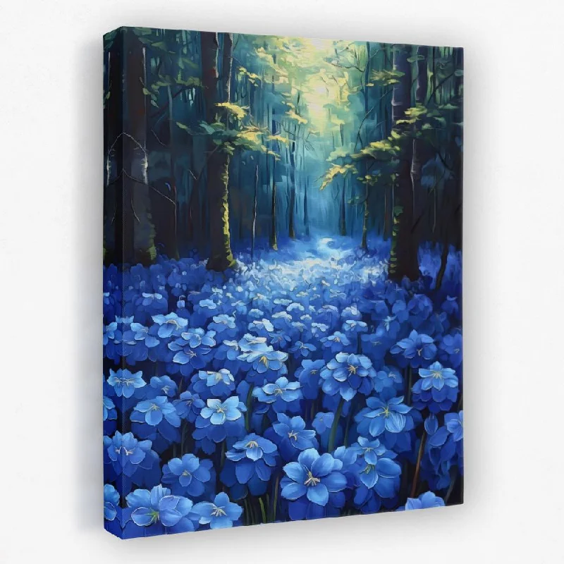 Vintage landscape floral wall art for story-Blue Floral Forest